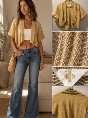 HWR Anthropologie Mustard Open Knit Cropped Cardigan M/L